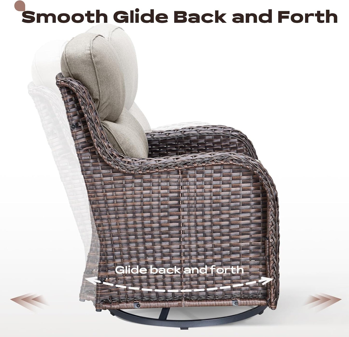 Outdoor Patio Swivel Rocker Chairs Set of 2, Waterproof Wicker, High Back, Deep Seating, Wide Armrest, Upgraded 6 inch Thick Cushions, Side Table, Ideal for Deck Porch Yard, Brown/Beige