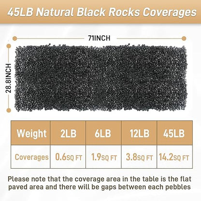 45LB Polished Black Pebbles,1/4" - 3/4" Small Black River Rocks for Landscaping, Natural Gravel Smooth Decorative Stones Dressing for Vases Planters Garden Outdoor Indoor