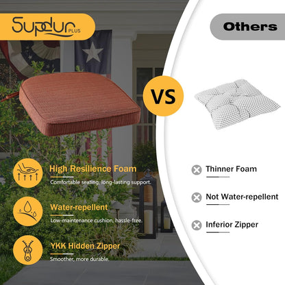 Outdoor Outdoor Round Corner Seat Cushion, 17"x16"x2", Set of 4, Non Slip Seat Cushion Pads with Removable Cover for Patio Furniture, Garden Yard Lawn, Dark Yellow Tan Stripe