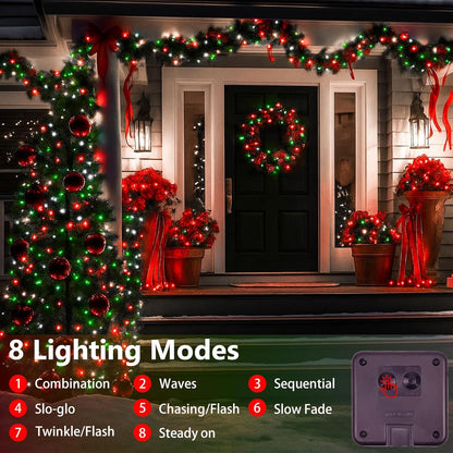 Extra-Long 144FT Solar String Lights for Outside, 2 Pack 400LED Solar Fairy Lights Outdoor, Waterproof Copper Wire with 8 Modes Twinkle Lights for Tree Garden Party Xmas Decor (Red White and Green)