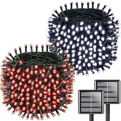Solar Christmas String Lights Outdoor Waterproof 2PK 500LED 180FT Twinkle Lights, IP65 Waterproof Solar Powered LED Fairy Light with 8 Modes for Christmas Tree Wedding Garden Decoration, Red & White