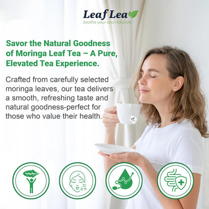 LeafLea 40 Moringa Tea Bags, 100% Natural and Pure Moringa Leaf Herbal Tea, Supports Digestion and Immune Health, Caffeine-Free, Sugar-Free, Vegan