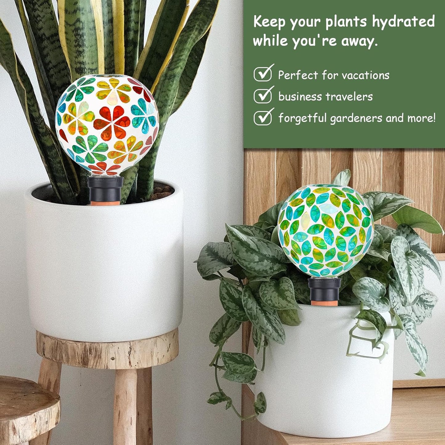 Plant Watering Globes Mosaic Self Watering Stakes 2 Pack Large Self Watering Planter Insert Automatic Watering Device Outdoor Indoor Decoration