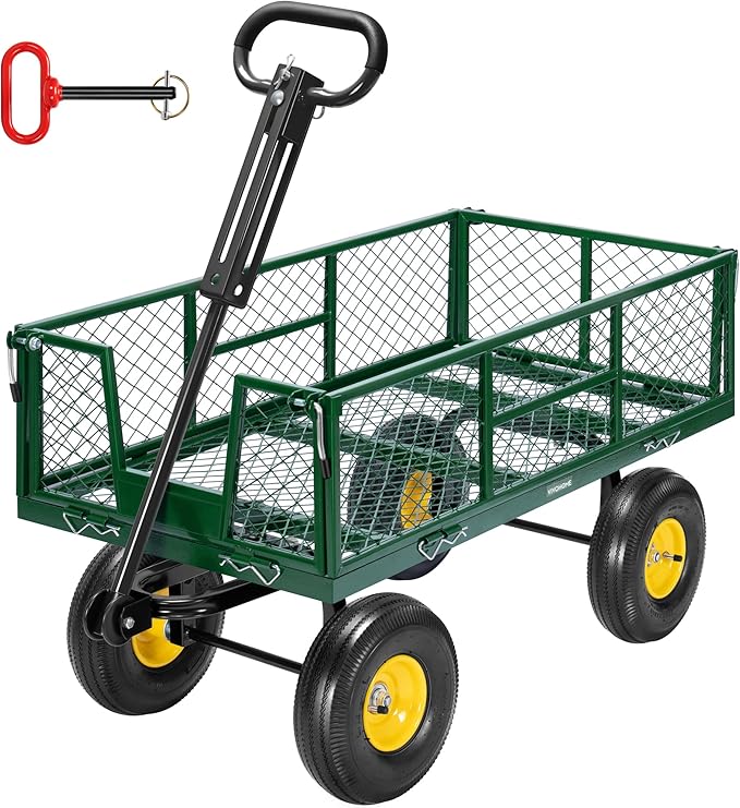 VIVOHOME Garden Cart Steel Heavy Duty 900 LBS Yard and Garden Wagon with 10 inch Tire and Handle Attach to ATV or Tractor Green