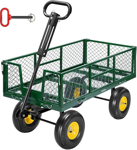 VIVOHOME Garden Cart Steel Heavy Duty 900 LBS Yard and Garden Wagon with 10 inch Tire and Handle Attach to ATV or Tractor Green