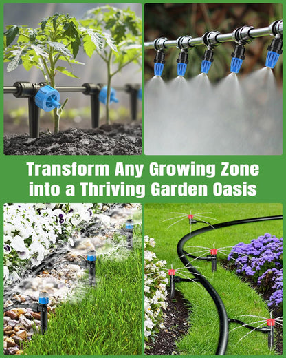 Pawfly 250 ft Drip Irrigation System, Quick-Connect Drip Irrigation Kit with 50ft 1/2" & 200ft 1/4" Tubing and Accessories, Garden Watering System for Greenhouse,Yards,Lawn,Raised Bed