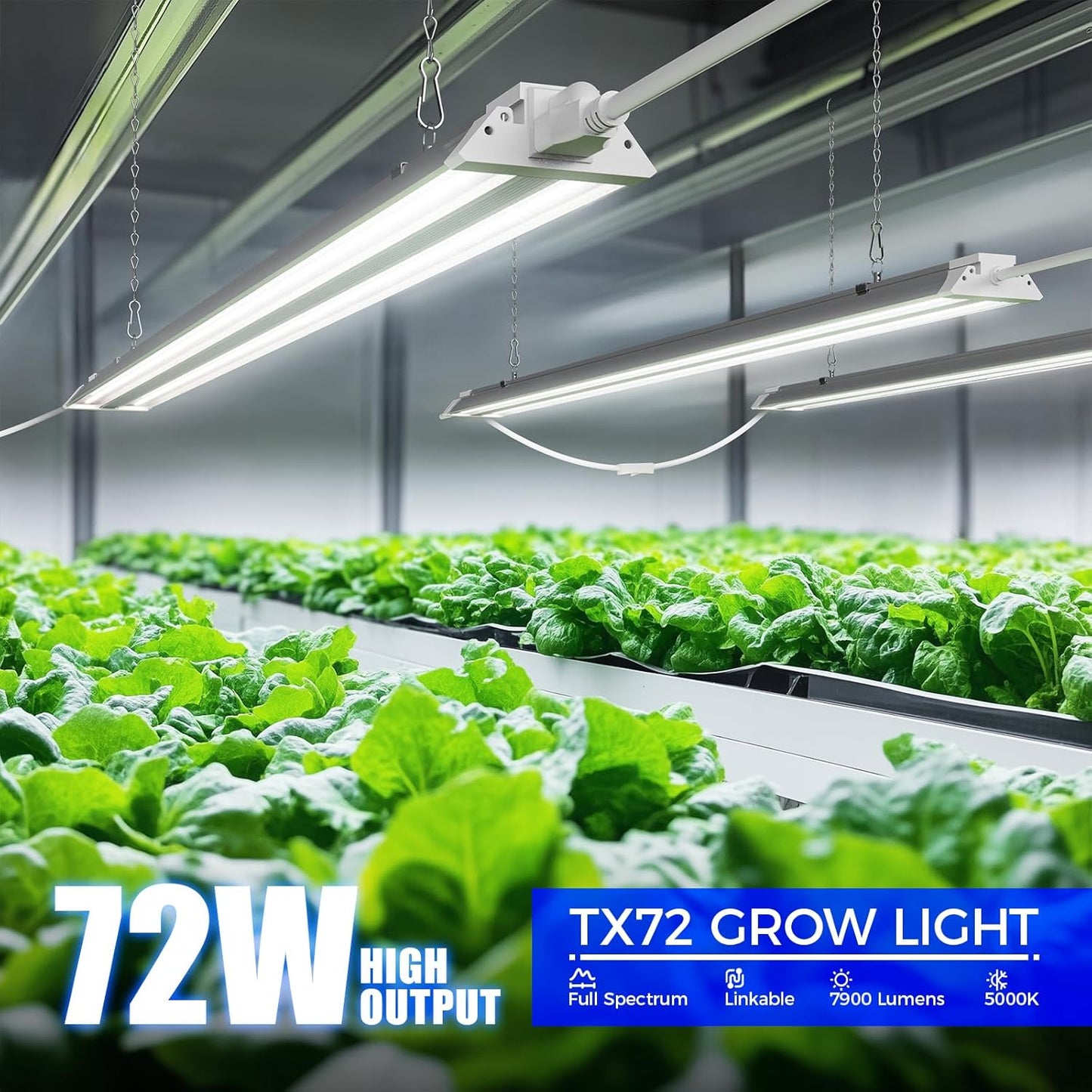 Barrina TX72 4FT Grow Light for Indoor Plants, 72W (500W Equivalent), High PPFD, 5000K Daylight Full Spectrum, Grow Lights for Seed Starting, Vegetable, Greenhouse with On/Off Switch, Linkable, 1 Pack