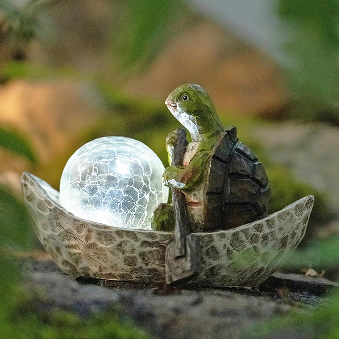Garden Statue of Turtle,Garden Decor Tortoise Figurine,Turtle Outdoor Statue,Solar Tortoise Decor for Patio,Balcony,Yard,Lawn Ornament,Perfect Gardens Gift