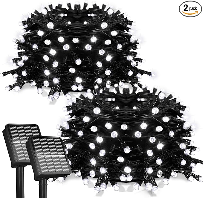 2Pack-Solar String Lights, 78Ft 200 LED Solar Lights Outdoor with 8 Modes ，Solar String Lights Outdoor Waterproof for Yard, Fence,Balcony, Party,Christmas Tree Decorations (Cold White)