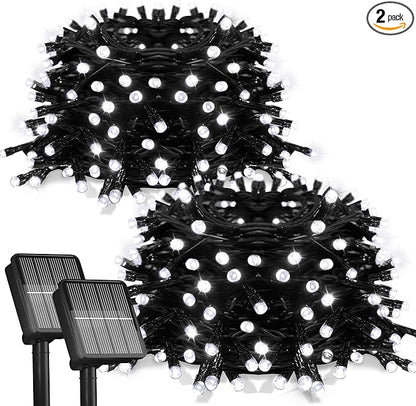 2Pack-Solar String Lights, 78Ft 200 LED Solar Lights Outdoor with 8 Modes ，Solar String Lights Outdoor Waterproof for Yard, Fence,Balcony, Party,Christmas Tree Decorations (Cold White)