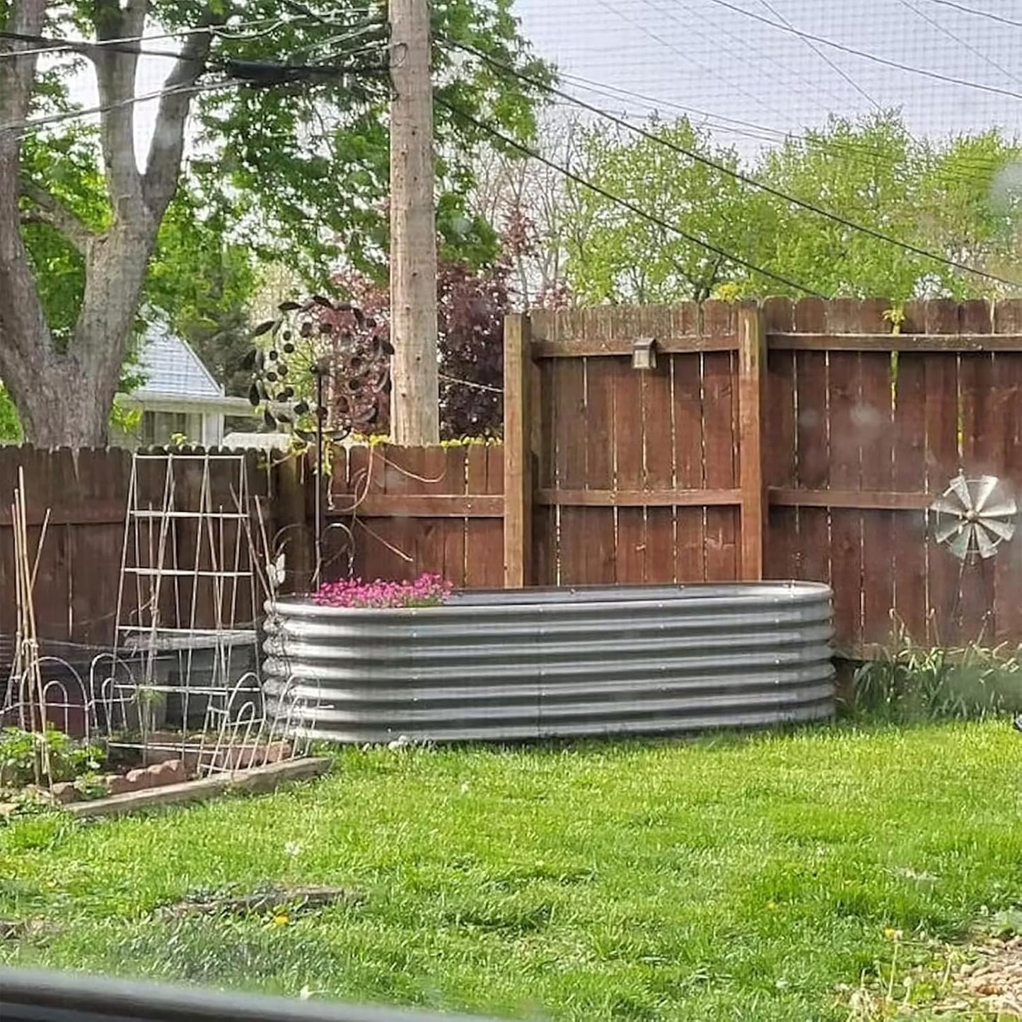 4 Pack 8x3x2FT Galvanized Raised Garden Bed Kit Oval Metal Ground Planter Box Outdoor Bottomless Planter Raised Beds for Vegetables Flowers Herbs Fruits, Gray