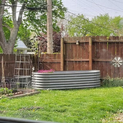 4 Pack 8x3x2FT Galvanized Raised Garden Bed Kit Oval Metal Ground Planter Box Outdoor Bottomless Planter Raised Beds for Vegetables Flowers Herbs Fruits, Gray