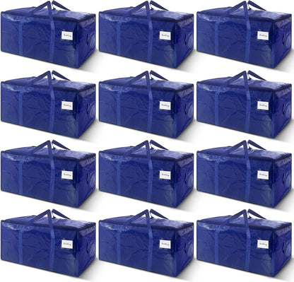 12 Pack Extra Heavy Duty Large Moving Bags with Strong Zipper & Carrying Handles, Sturdy Clothes Storage Bag Totes Bins, Packing Bags Moving Boxes College Moving Supplies, Dark Blue - 33 gal