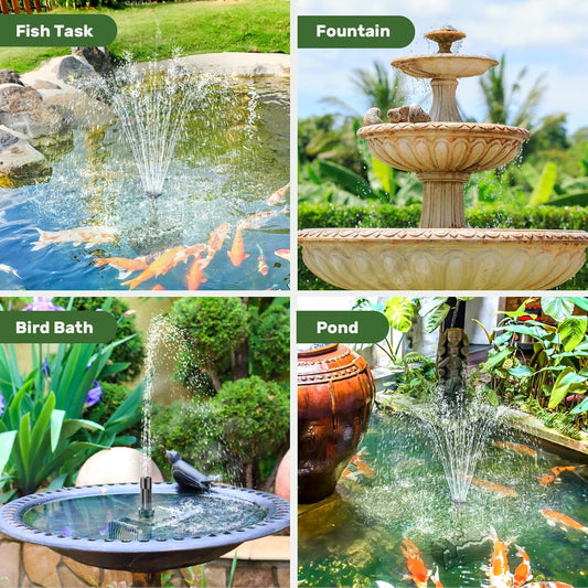 Antfraer Solar Fountain Pump Built-in 3600mAh Battery Backup, 8W Solar Water Pump for Bird Bath with Dry-Run Protection & Double-Layer Nozzles & 5Ft Tubing for Bird Bath Pond Water Features