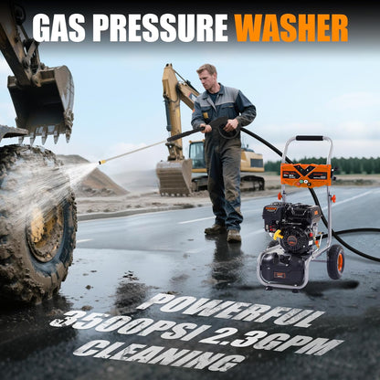 Gas Pressure Washer 3500 PSI, 2.3 GPM Heavy Duty High Power Washer,209CC 7HP Engine with 25Ft Pressure Hose, Axial Aluminum Pump, Soap Tank, Spray Gun and Wand, 4 Quick Connect Nozzle (Orange)