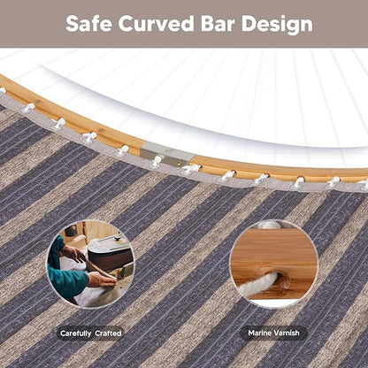 SUNCREAT Hammocks for Outside with Stand Included, Double Hammock with Curved Spreader Bar, Carrying Bag, Gray Stripes