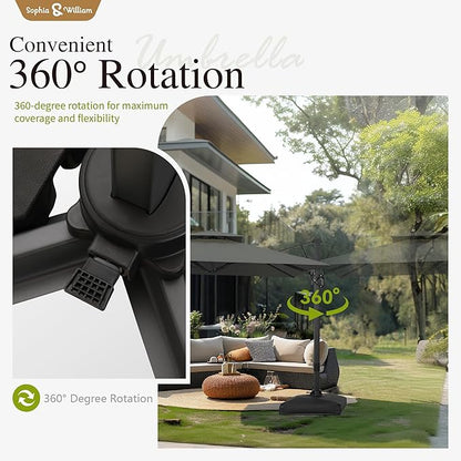 Sophia & William Cantilever Patio Umbrella 10'x 13', Hydraulic Lift Offset Large Outdoor Umbrellas, 2-Tier Hanging Umbrella with 360-degree Rotation, Grey(No Base)