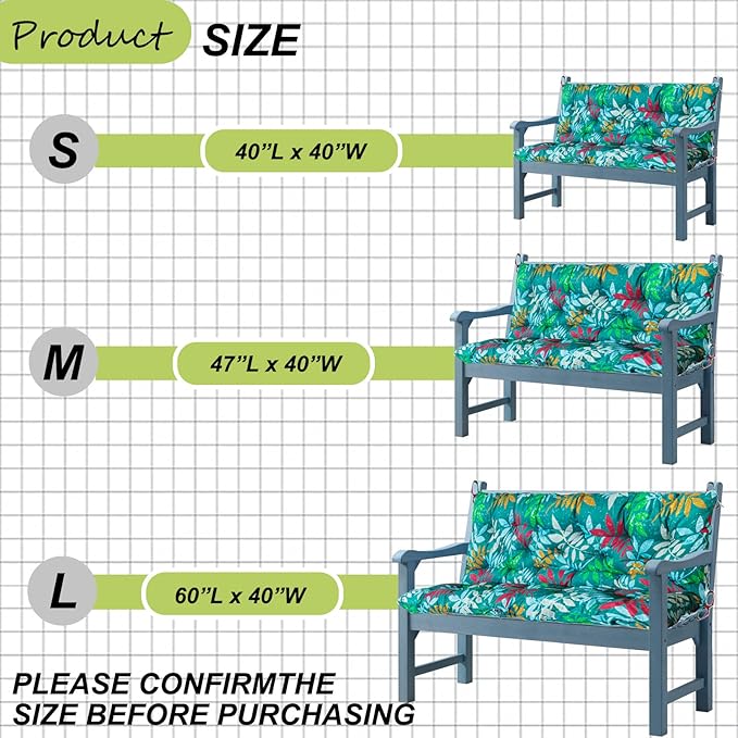 Swing Replacement Cushions with Backrest, 2 or 3 Seater Waterproof Non-Slip Overstuffed Swing Pad, Indoor/Outdoor Bench Cushion for Porch Chair Swings Garden Furniture (Flower color, 40 * 40 in)