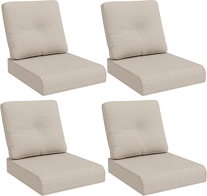 Joyside Outdoor Chair Cushions Set, 22x25/22x24 Inch Patio Furniture Deep Seat Cushions, Water Resistant & Thick Cushion, Outdoor Replacement Cushions for Seat and Sofa (Beige, 4 Set)