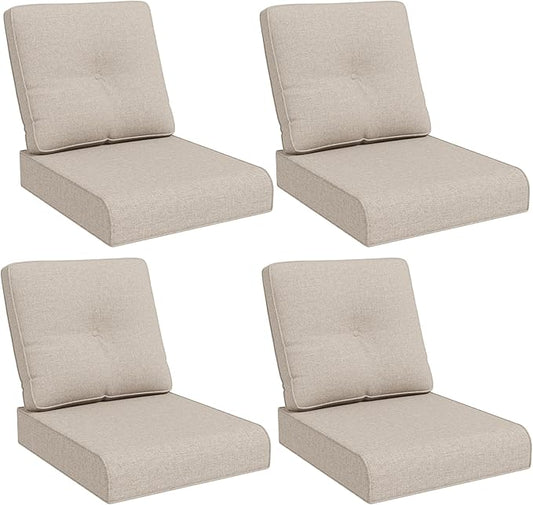 Joyside Outdoor Chair Cushions Set, 22x25/22x24 Inch Patio Furniture Deep Seat Cushions, Water Resistant & Thick Cushion, Outdoor Replacement Cushions for Seat and Sofa (Beige, 4 Set)