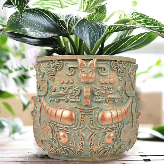 Tribal Vintage Face Planter,Lightweight Unique Plant Pots with Drainage,Eclectic Small Succulent Flower Planters Pots for Outdoor&Indoor Plants,Funny Garden Pot for Room Decor(5.5in)