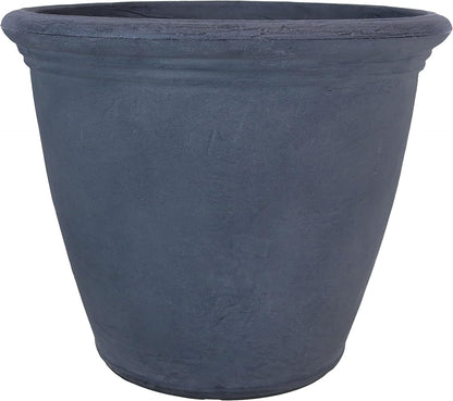 Sunnydaze 20-Inch Anjelica Large Plastic Pot for Plants - Outdoor Polyresin Round Planter with Drillable Drainage Holes - Slate - 4pk