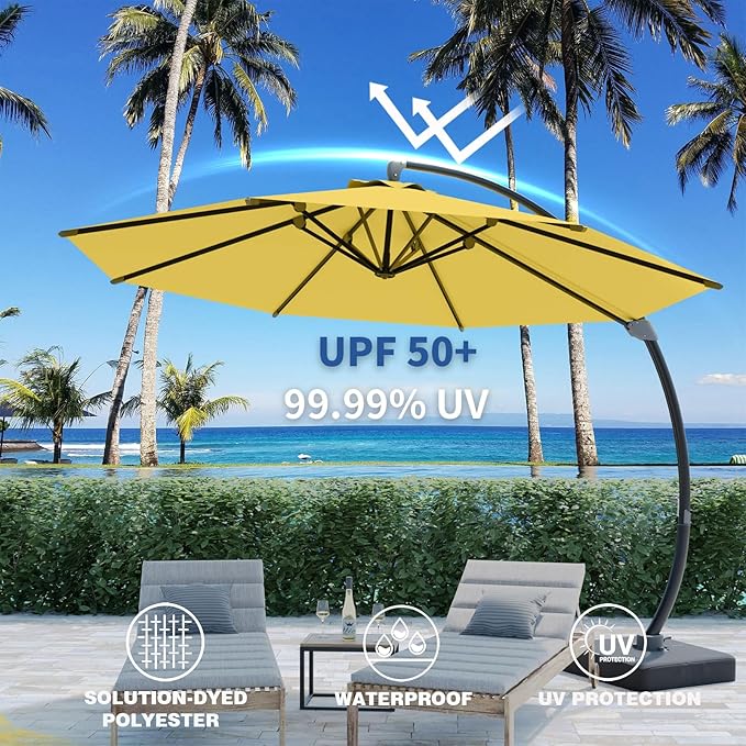 Outdoor Patio Umbrella with Sand Bag Included, 11 FT Deluxe Curvy Cantilever Umbrella Offset Hanging Umbrella with 360° Rotation for Market, Pool, Garden, Backyard, Deck