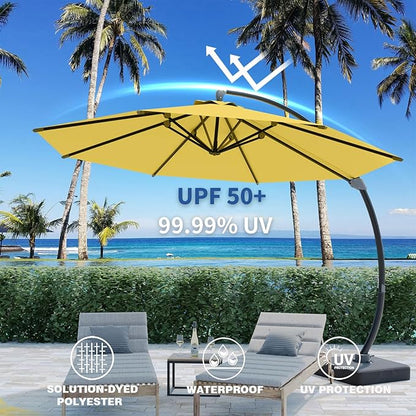 Outdoor Patio Umbrella with Sand Bag Included, 11 FT Deluxe Curvy Cantilever Umbrella Offset Hanging Umbrella with 360° Rotation for Market, Pool, Garden, Backyard, Deck