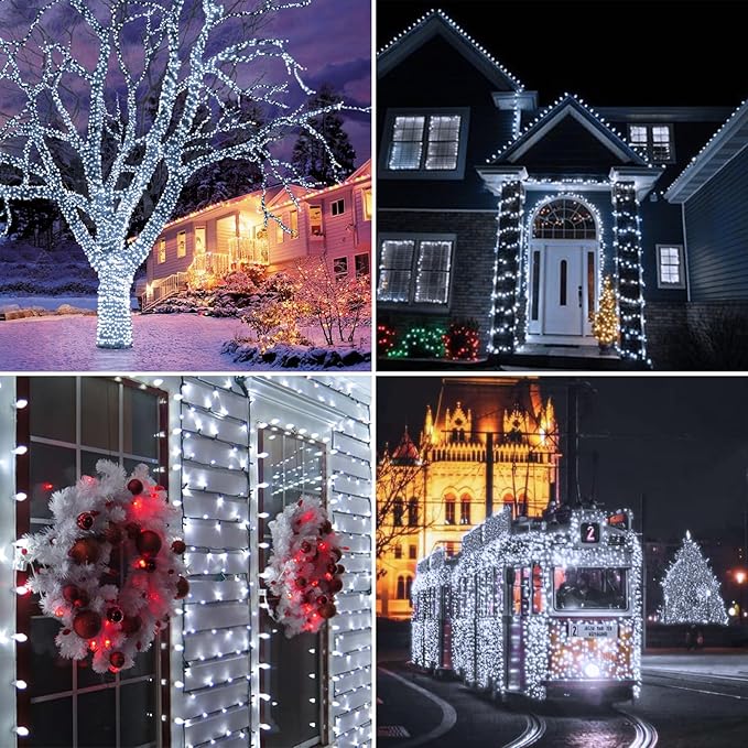 Upgrade 2Pack 500LED Solar String Lights for Outside, 180FT Solar Christmas String Lights Outdoor with 8 Modes, IP65 Waterproof Outdoor Twinkle Light, Garden Xmas Tree Christmas Decoration, Cool White