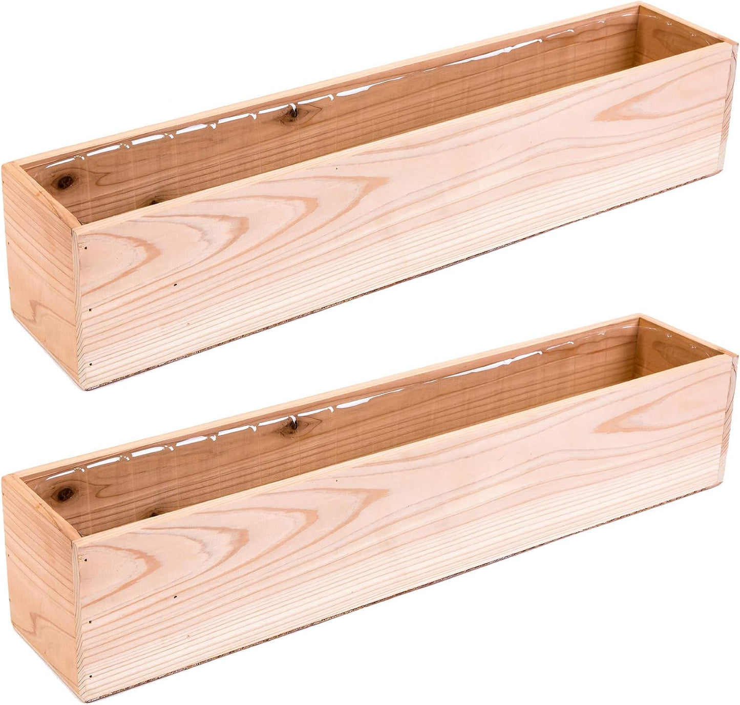 20" Rectangular Rustic Wood Planter with Plastic Liner l Rose Wood l Country Style, Home and Wedding Decorations, Garden Ornaments (20x4 Set of 2, Rose Wood)