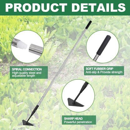 Triangle Garden Hoe, Carbon Steel Weed Remover Edger Lawn Tool with 57.5 Inches Stainless Steel Long Handle, Weed Puller Long Handle Hoe for Digging Weeding Hoeing Loosing Soil