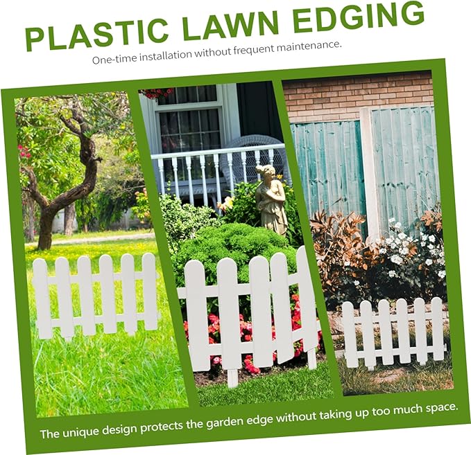 2pcs White Garden Decorative Fence with Ground Plugs Weather-Resistant Courtyard Picket Fence for Kindergarten Christmas Tree Decoration Outdoor Landscape Border