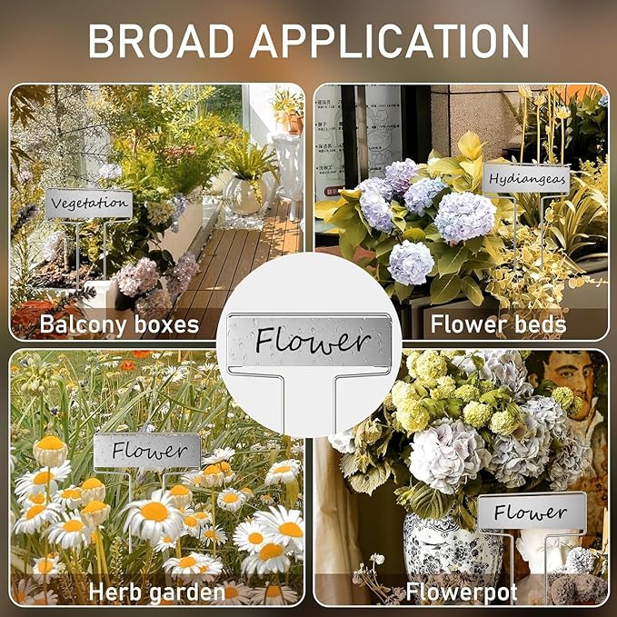 25PCS Silver Metal Plant Tags Plant Labels with 50Pcs Labels, Rainproof PET Film & 2 Permanent Pen, 10.1 inch Weatherproof Banner Garden Markers, Marking Protection Seedling Signs Nursery Tags