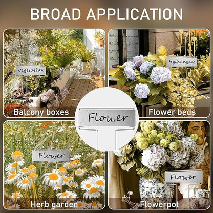 25PCS Silver Metal Plant Tags Plant Labels with 50Pcs Labels, Rainproof PET Film & 2 Permanent Pen, 10.1 inch Weatherproof Banner Garden Markers, Marking Protection Seedling Signs Nursery Tags