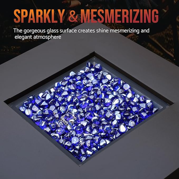 Skyflame 10-Pound Fire Glass Diamonds for Fire Pit Fireplace Landscaping, 1/2 Inch Reflective Glass Fire-Diamonds, Cobalt Blue