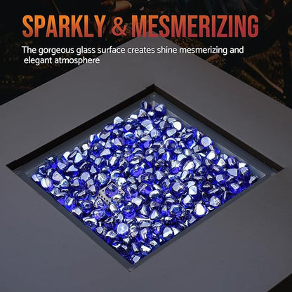 Skyflame 10-Pound Fire Glass Diamonds for Fire Pit Fireplace Landscaping, 1/2 Inch Reflective Glass Fire-Diamonds, Cobalt Blue