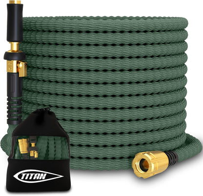 TITAN Flexible Garden Hose 10FT – Ultra Lightweight, Heavy Duty Water Hose with Brass Fittings & Jet Nozzle – Kink-Free, Non-Expanding, Durable Fabric Hose for Yard, Lawn, Car Wash, Outdoor Use
