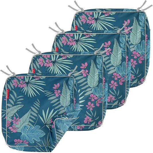 Porch Shield Outdoor Cushion Slipcovers Patio Chair Seat Cushion Covers Set 4 Waterproof Fade Resistant 24 x 24 x 4 inch, Palm Leaf