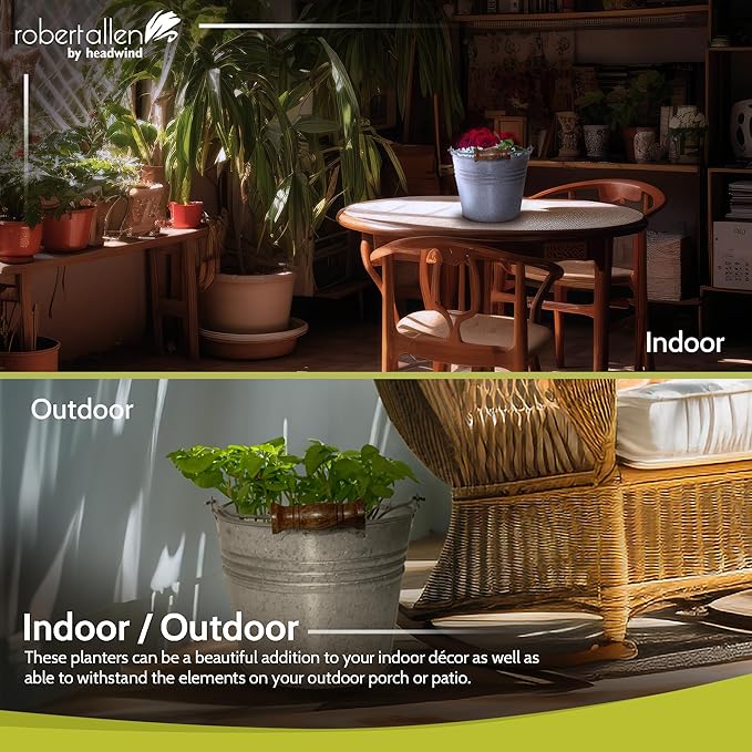 Headwind Vintage Collection - 6 Inch Galvanized Banded Planter with Handles – Galvanized Bucket Planter - Decorative Small Planters for Indoor Plants & Outdoor Use by Robert Allen