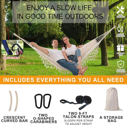 Hammock Hanging Swing Double Max 500lbs Macrame for Indoor Outdoor Patio Yard Garden (Beige)