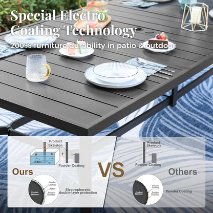 Outdoor Patio Dining Table for 8, 83" x 39" Rectangular Metal Patio Dining Table with 1.7" Umbrella Hole for Garden, Backyard and Porch