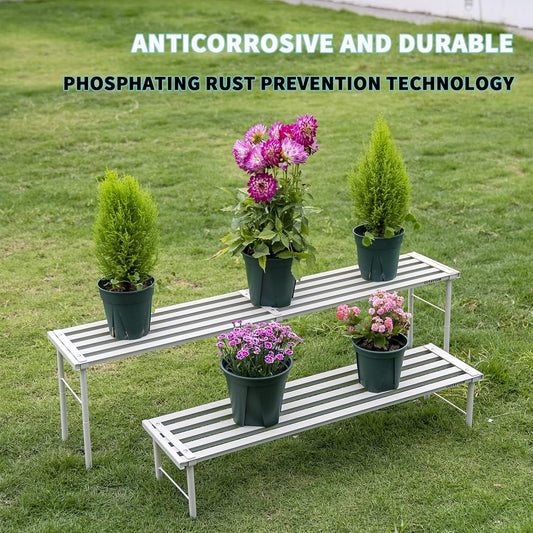 Metal Plant Stand, Rust-proof Aluminum Flower Pot Stand, Plants Display Stands Decoration Racks for Living Room Balconies and Gardens (120 White)