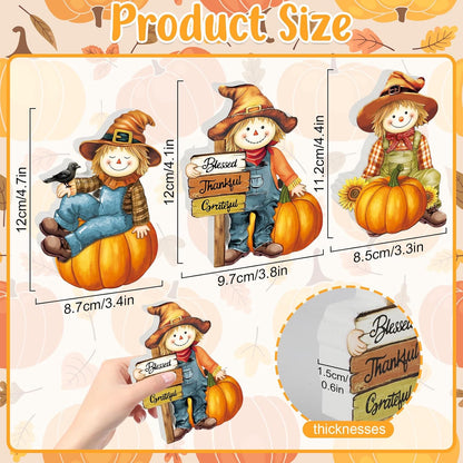 COCHIE 3 Pcs Fall Scarecrow Decor Rustic Fall Tiered Tray Decorations Wooden Scarecrow Pumpkin Sign Autumn Thanksgiving Gifts Home Office Decor Party Supplies