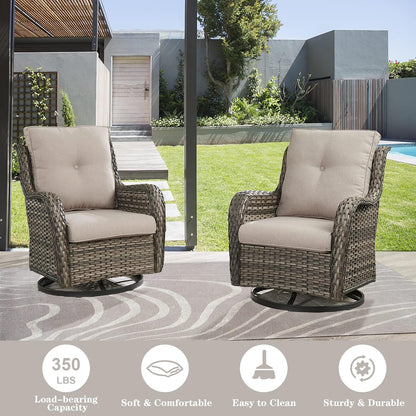 Outdoor Swivel Rcoker Patio Chairs - Outdoor Swivel Patio Chairs Set of 2 Wicker Chair Patio Furniture Sets with Covered Cushion for Porch Deck Balcony Garden, Beige