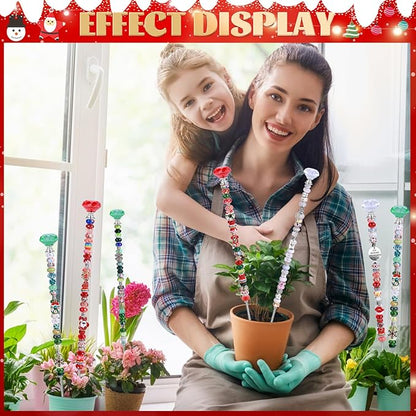 DIY Fairy Wand Garden Beads Stakes Wands Kit,Multiple Color Scheme European Beads Crystal Diamond Tops and 12 or 10 Inch Threaded Rods,Stainless Steel Stakes with Diamond Toppe(red+green+white)