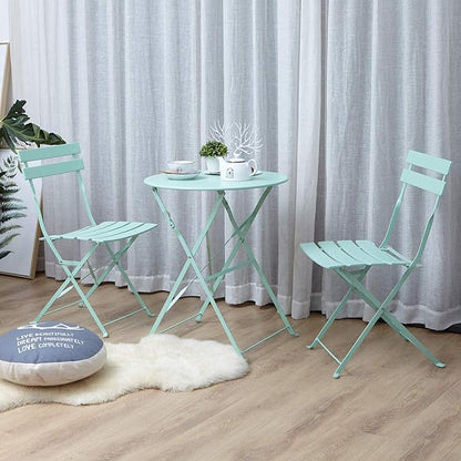 Grand patio 3-Piece Steel Foldable Bistro Set, 2 Chairs and 1 Table, Weather-Resistant Outdoor/Indoor Conversation Set for Patio, Yard, Garden-Macaron Blue
