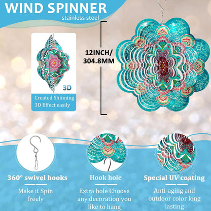 Wind Spinner Mandala Lucky Firework,12inch Hanging Wind Spinner Lucky Gifts for Women/Mother/Grandma/Father/Mom/Wife,Outdoor&Indoor Garden Decorations Yard Art Christmas Ornament