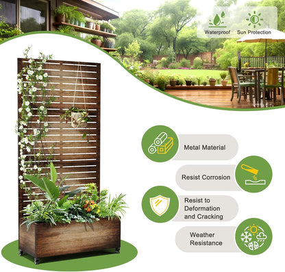 FENCY Metal Raised Garden Bed with Wheels and Trellis,73"x35"x16" Planter Box for Climbing Plants, Vegetables & Vines, Features Privacy Screen and Drainage Holes (Vintage Wood Color)