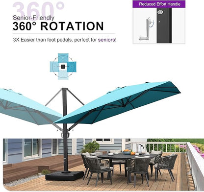 PURPLE LEAF 11 FT Square Patio Umbrella with Base Included Large Outdoor Offset Umbrella with 360-degree Rotation Cantilever Umbrella for Garden Deck Backyard Pool Turquiose