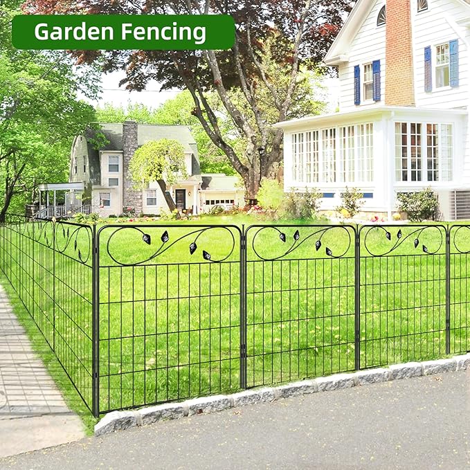 No Dig Decorative Garden Fencing 30in(H) X16ft(L) 8 Panels+9 Stakes Temporary Fence Metal Edging Patio Garden Fence Border for Flower Bed, Animal Barrier for Outdoor
